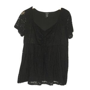 Torrid Top Blouse‎ Size 1 Empire Waist Lined Lace Short Sleeve Stretch Black
